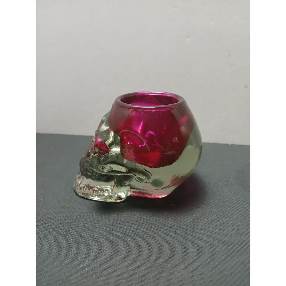 Pink Glass Skull Tealight Holder Vintage Heavy Halloween Votive‎ Candle